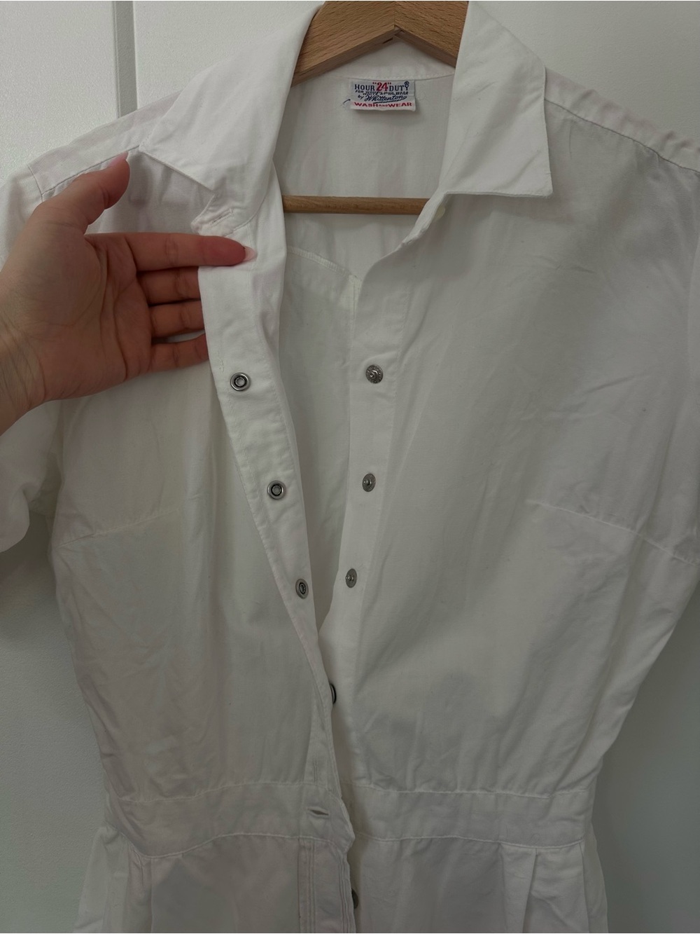 White Snap-Front Utility Shirt Dress
